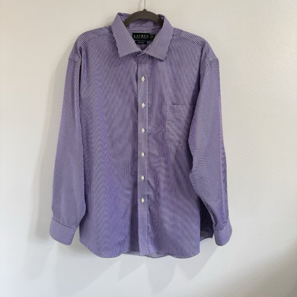 Lauren Ralph Lauren Shirt Mens 18 34/35 Non Iron Purple Striped Button